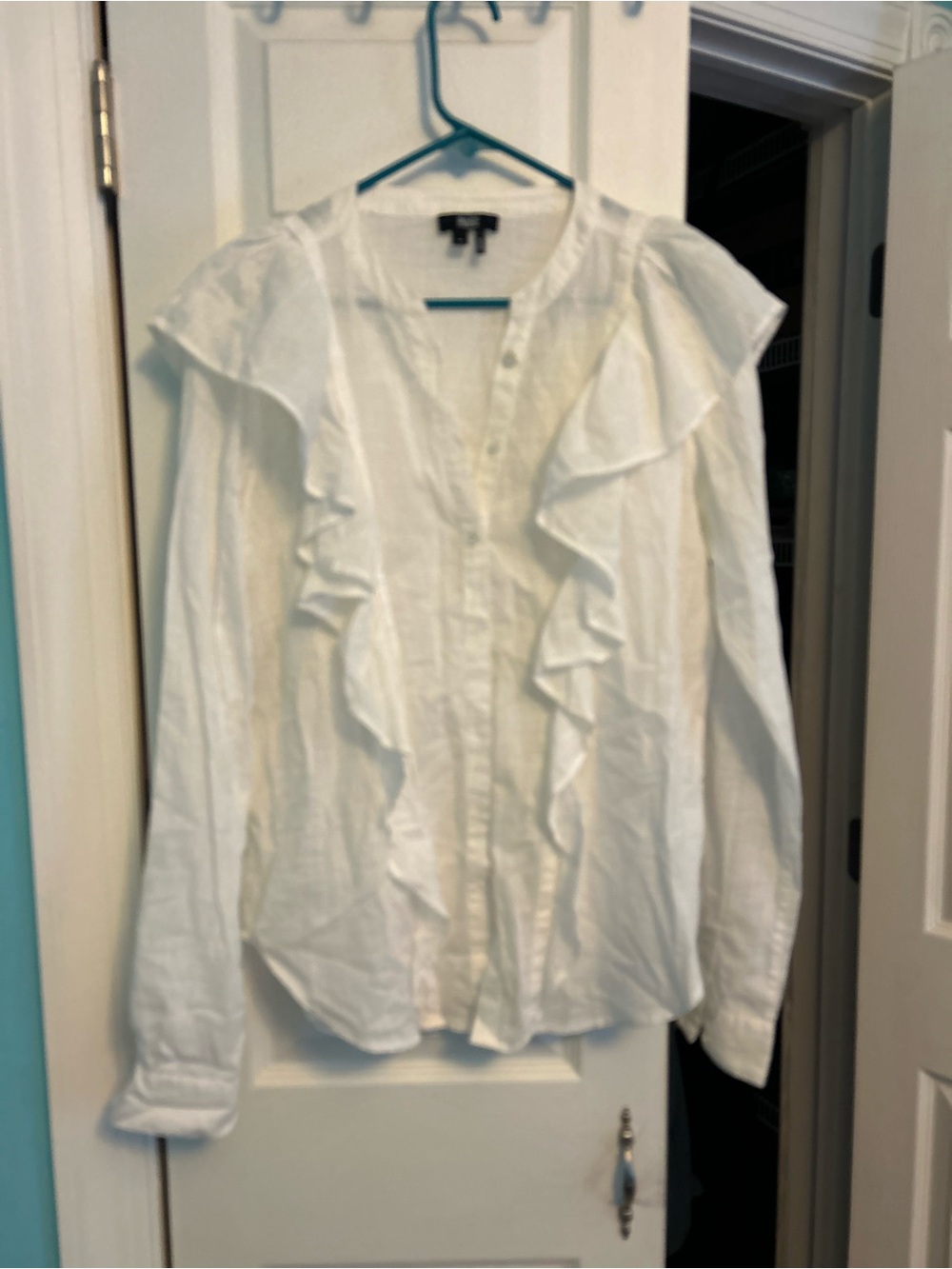 PAIGE White Ruffle Front Button-Down Shirt